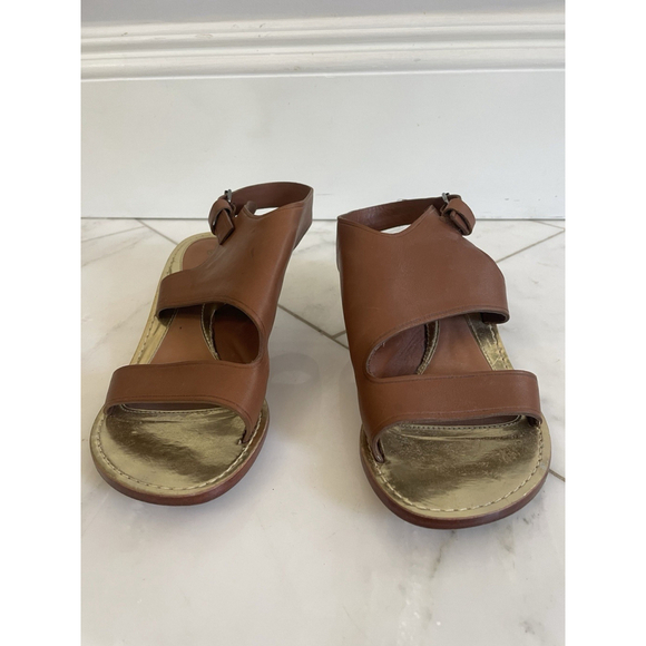 Leifsdottir Anthropologie Brown Leather Low Block Heel Sandals Size Euro 36 US 6 - Picture 2 of 7